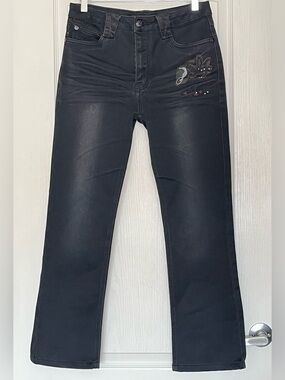 Vintage Ping Li Jeans Y2K Embroidered Rhinestone Bootcut Dark Wash Denim Size 30